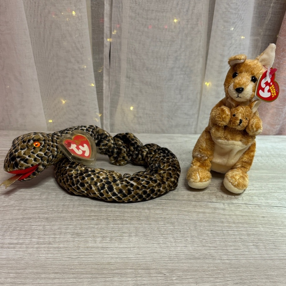 Ty Plush Snake and Kangaroo Duo - Brown and Tan